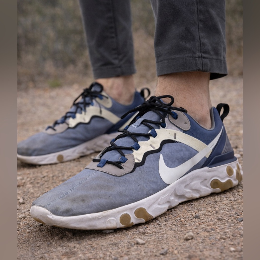 Nike React Element 55 Blue Grey Running Shoes Men’s Size 15 Athletic Sneakers